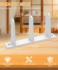 Side view of white floor guide for sliding doors showing measurements for standard 1-3/8 inch thickness, made of durable ABS.