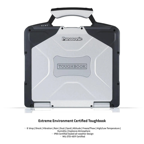 Built Like A Tank Rugged Laptop Toughbook CF 31 MK5 with IP65 all-weather design and heavy-duty handle for fieldwork.