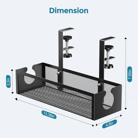 No Drill Metal Under Desk Cable Tray With Rotating Clamp dimensions, black power strip and cable organizer for home office storage