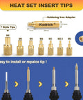 Set of 7 brass insert tips and soldering iron adapter for 80W Heat Set Insert Tool Kit for 3D printing, M2-M8 thread sizes