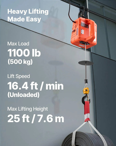 3 in 1 Electric Hoist Winch 1100 Lb Capacity Portable Power Winch With 1500W Motor lifting coiled material