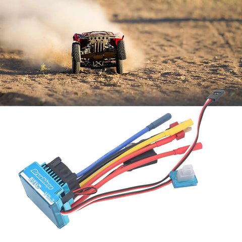 Eighty Amp Waterproof Brushless Electronic Speed Controller for One Tenth Scale RC Cars and Boats, blue aluminum housing