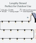 Diagram of Solar Powered Outdoor String Lights 48 Ft Commercial Grade Waterproof Patio Lights With 15 Shatterproof LED Edison Bulbs