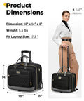 MATEIN black rolling laptop briefcase with wheels, quilted front, 18x14x8 inches, airline-approved underseat carry-on