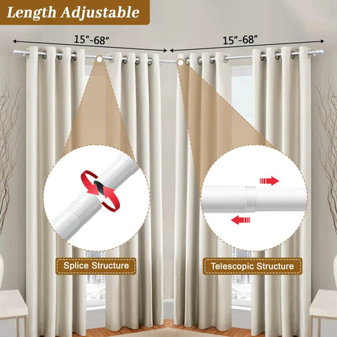 White Steel L Shape Corner Curtain Rod Adjustable From 30 To 136 Inches Wall Mounted With Glossy Smooth Finish with splice and telescopic structure