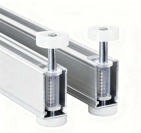 Bi-Fold Door Top Roller Guide Wheel Set, Spring Loaded Nylon Wheel With Metal Shaft For Closet And Folding Doors, close-up view.