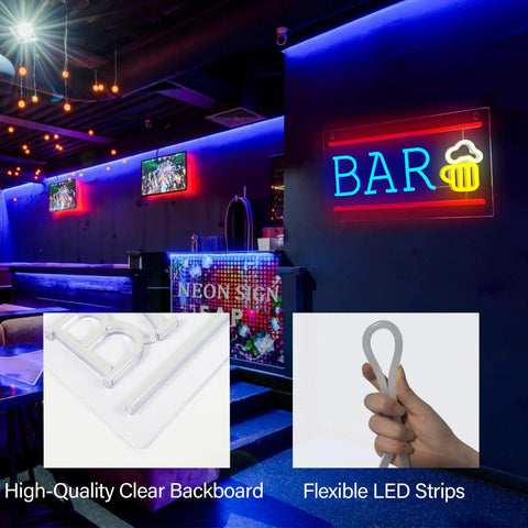 Neon Bar Sign Beer LED Light For Wall Decor USB Powered Acrylic Bar Sign With Blue And Yellow Beer Light Vibe