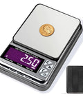 Ultra Portable Digital Coin Scale With Six Hundred Gram Capacity And Zero Point Zero One Gram Precision showing a coin on the platform