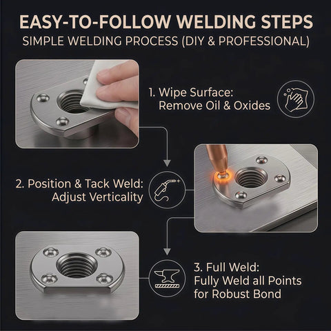 Easy-to-follow welding steps for Heavy Duty M8 T Shaped Weld Nuts 25 Pack High Carbon Steel Spot Fasteners in DIY projects.