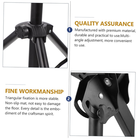 Close-up of adjustable mechanism on Heavy Duty Folding Snare Drum Stand With Smooth Height Adjustments For 12 Inch Practice Pads Grab And Go Black Tripod Rack.