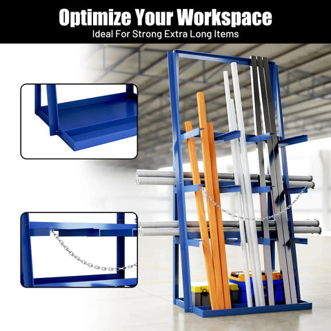 Heavy Duty Vertical Bar Rack For Lumber And Steel Rods Garage Storage Solution With 3000 Lb Weight Limit Built Tough As Nails to store long items.