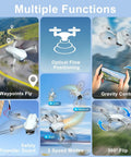 Image showing 2K HD Camera Drone With FPV For Adults, featuring Waypoints Fly, Gravity Control, 3 Speed Modes, and safety features.