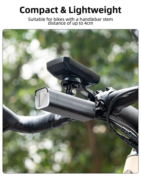 Close-up of Slick Out Front Bike Computer Mount for Handlebar up to Four Centimeters, Lightweight Aluminum Front Mount.