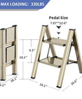 Three Step Folding Ladder Stool With Anti Slip Wide Pedals Aluminum Portable Lightweight Handy Everyday Use For Adults Multi Use At Home And Kitchen Black 330 Lbs Capacity, dimensions shown