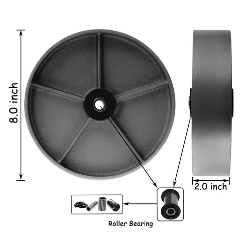 Beefy 8 Inch Plate Caster With 2 Inch Wide Cast Iron Wheel Heavy Duty Top Plate Caster Silver Swivel With Brake 1300 Lb Capacity