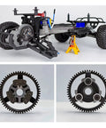Beefed Up Steel RC Spur Gear Set 32P 56T With 18T Pinion for 1/10 Scale 2WD Rustler Slash Stampede upgrade shown with drivetrain.