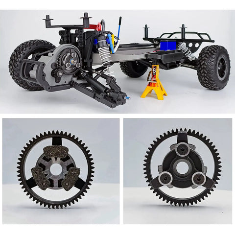 Beefed Up Steel RC Spur Gear Set 32P 56T With 18T Pinion for 1/10 Scale 2WD Rustler Slash Stampede upgrade shown with drivetrain.