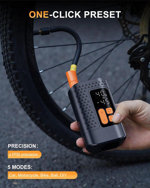 Person using 4X Faster Dope Bike Floor Pump With Gauge And Auto Stop 160 PSI Compact Mini Pump to inflate bike tire