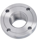 Heavy Duty Alloy Steel Wood Lathe Faceplate With 2 Inch Build Fits 1 X 8 TPI Spindle, shown from top angle, detailing threaded interior.