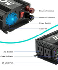 No Sweat 500 Watt Power Inverter For Cars RV Trucks Plug And Play 12Volt To 110Volt Converter with AC sockets and USB ports.