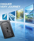 Water Level Monitor For RVs And Boats With Probeless Adhesive Sensors LED Indicator display against scenic backgrounds