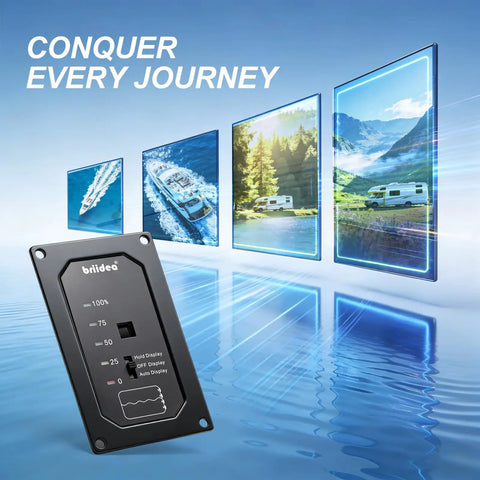 Probeless RV Water Tank Monitor System With Adhesive Sensors No Drilling Easy Hookup Non Contact Tech LED Status Indicator Motion Light Keeps Your Water Ready For Plastic Tanks Up To 40 Gallons On 7 to 32V DC RVs And Boats. black RV tank monitor display