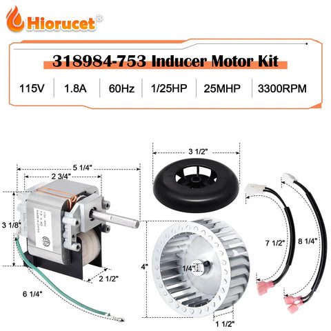 Inducer Motor Assembly With HC21ZE114A Furnace Motor And LA11AA005 Blower Wheel Kit with dimensions and specs shown