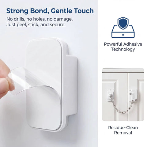 Child Proof Door Lock And Cat Door Latch, Adjustable Door Strap For Kids Safety, No Drill Adhesive Door Stopper, White