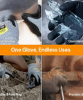 Level 5 Cut Resistant Gloves With 3D Comfort Stretch Fit And Top Notch Grip For Pro Jobs, ANSI A5 Protection, shown in various uses