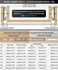 Diagram showing measurements and installation guide for Beefy Heavy Duty Stainless Steel Drawer Slides Full Extension 22 Inch with specifications.
