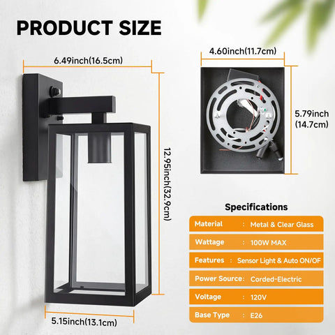 Built Like A Tank Dusk To Dawn Outdoor Wall Light 13 Inch Waterproof Sconce dimensions and specifications overview.