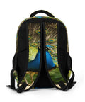 Back view of Go To Everyday Carry Unisex Peacock Print Backpack With Full Tail Spread Design, showing durable straps and detailed print.