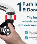 Hand inserting Heavy Duty Office Chair Wheels Replacement 5 Pack Glide Like Butter Polyurethane Casters with steel core into chair.