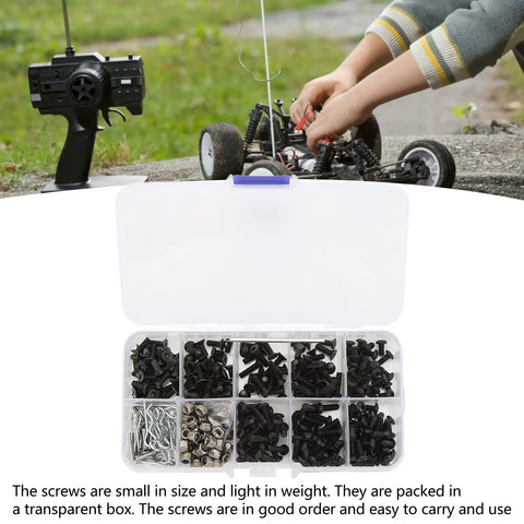 Beefed Up Stainless Steel RC Car Screws Kit With 361 Pieces Durable Hardware Set For One Eighth And One Tenth Scale RC Cars, Replacement Screws And Tools, Compatible With Traxxas And Axial Builds, Built To Take Real Rough Use, in clear organizer box