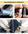 Real Deal Asphalt Roof Repair Tape being applied on surfaces, showcasing low temperature resistance in a hands-on demonstration.