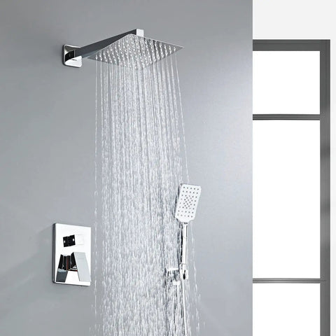 8 Inch Rain Shower Head And Handheld Dual Shower System With Wall Mount High Pressure Rainfall Experience Luxury Brushed Silver Shower Faucet With Valve And Trim No Fuss Install Shower Mixer Set in brushed silver finish