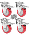 4 Inch Swivel Plate Caster Wheels Heavy Duty Metal Casters With Individual Locking Brakes And 360 Degree Top Plate Rotation Bearing 300 Lbs Set of 4