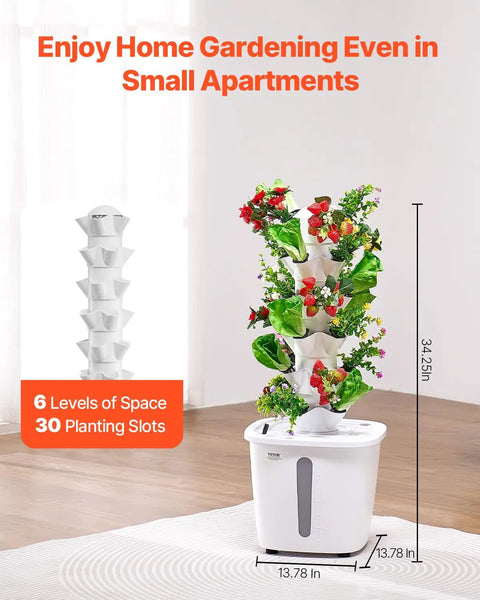 Dope Indoor Hydroponic Growing Tower With Six Levels And Thirty Pods Space Saving Vertical Garden System With Water Pump And Timer Water Circulation For Herbs Vegetables And Fruits Easy Home Farm Setup