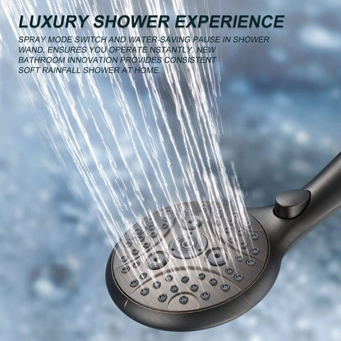 Shower Head With 7 Settings Handheld With On Off Pause Switch, Oil Rubbed Bronze spraying water