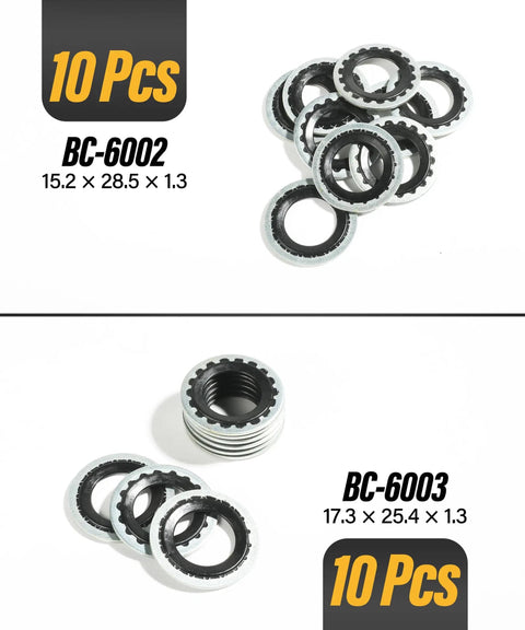 45 Piece Auto A C Gasket And Seal Kit with Self Centered Bonded Seals, 10 pieces, BC-6002, BC-6003, metal and rubber, compressor use