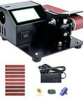 Dude Get This 7 Speed Mini Bench Belt Sander It Is A Sweet 250W Grinder With Reverse Control, compact design with belts and accessories.