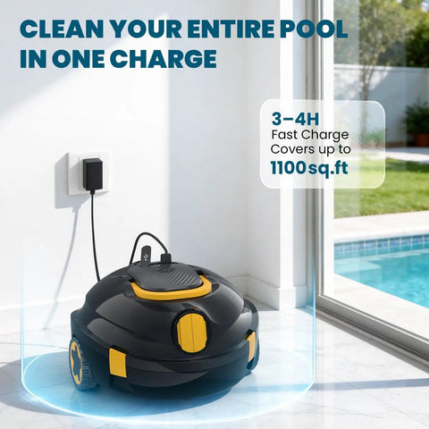 Cordless Robotic Pool Cleaner With Dual Motors For Above Ground And Inground Flat Bottom Pools, 120 Minute Run Time, Auto Parking