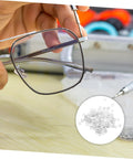 200Pcs Eyeglass Flat Washers Gaskets For Rimless Frames Metal Fasteners shown with glasses repair tool