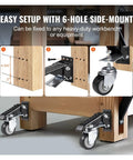 Heavy Duty Workbench Casters Set Of 4 Two Point Five Inch Retractable Urethane Wheels featuring 6-hole side-mount installation details.