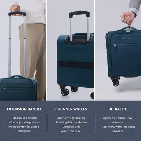 Underseat Carry On Luggage With Wheels Lightweight Softside Travel Bag 14.5 Inch Spinner Suitcase for Men and Women in nautical blue