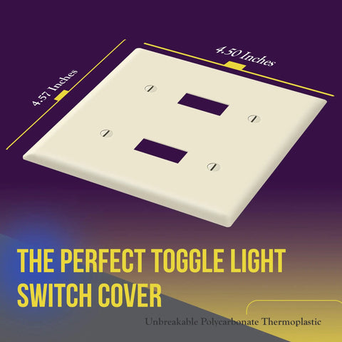 Illustration of Toggle Light Switch Wall Plate With Gloss Finish, 2-Gang, 4.50 By 4.57 Inches, in light almond color