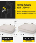 Gel Memory Foam Chair Cushions Set Of Four With FadeShield Water And Stain Resistant Finish For Indoor Outdoor Use, Reversible Seat Pads With Ties, 17 By 16 Inches, Cream Color, measuring guide with cushion dimensions.