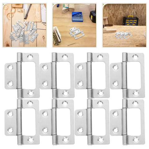 Heavy Duty Kitchen Cabinet Door Hinges Set, 10 Pcs, 304 Stainless Steel Quiet Wardrobe Hinges, displayed on a wooden and workshop table