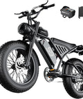 Beast 2500W Peak Fat Tire Electric Bike For Adults with 36 MPH speed, 20 inch tires, 48V 20Ah battery, shown in black side view