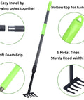 Adjustable Handle Hand Rake For Weeding And Tilling, small garden tool, soft foam grip, heavy duty tiller, mini rake, 5 metal tines